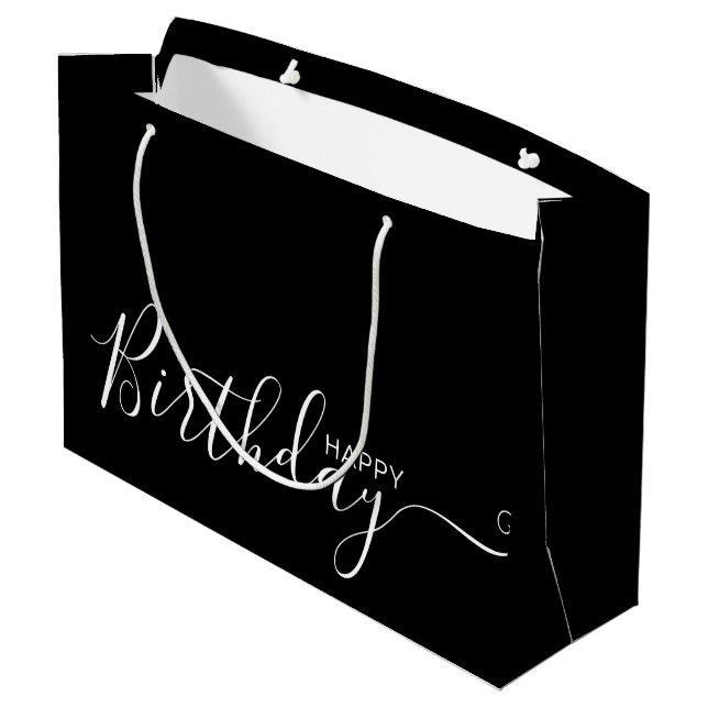 Joyeux Anniversaire Noir Blanc Élégant Grand Sac C (Dos Angle)