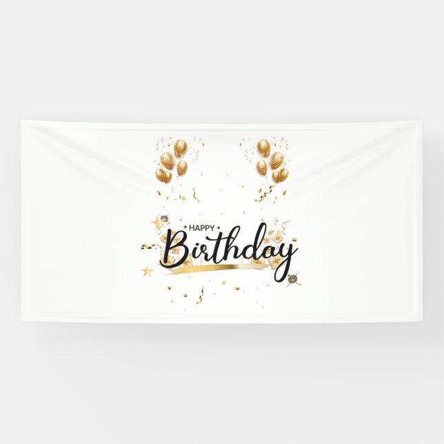 Joyeux Anniversaire Or Bannière en Vinyl 4x8 (Horizontal)