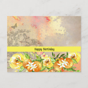 Joyeux Anniversaire Oranges et Roses Carte Postale