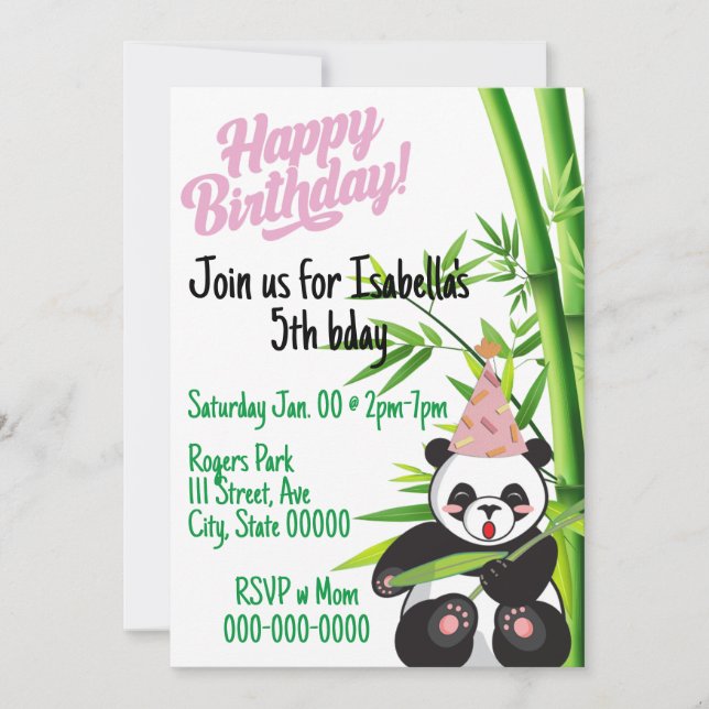 Joyeux anniversaire Panda Personnaliser Invitation (Devant)