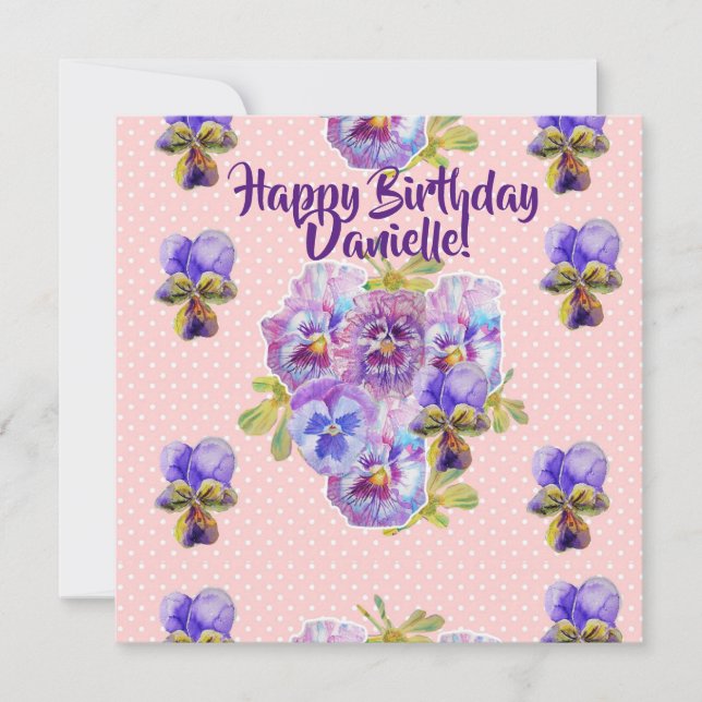 Joyeux Anniversaire Pansy floral Womans Carte de n (Devant)