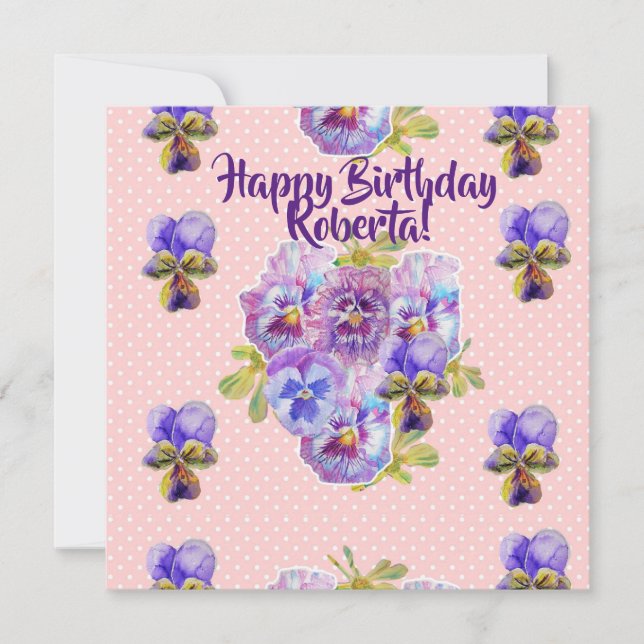 Joyeux Anniversaire Pansy floral Womans Carte de n (Devant)