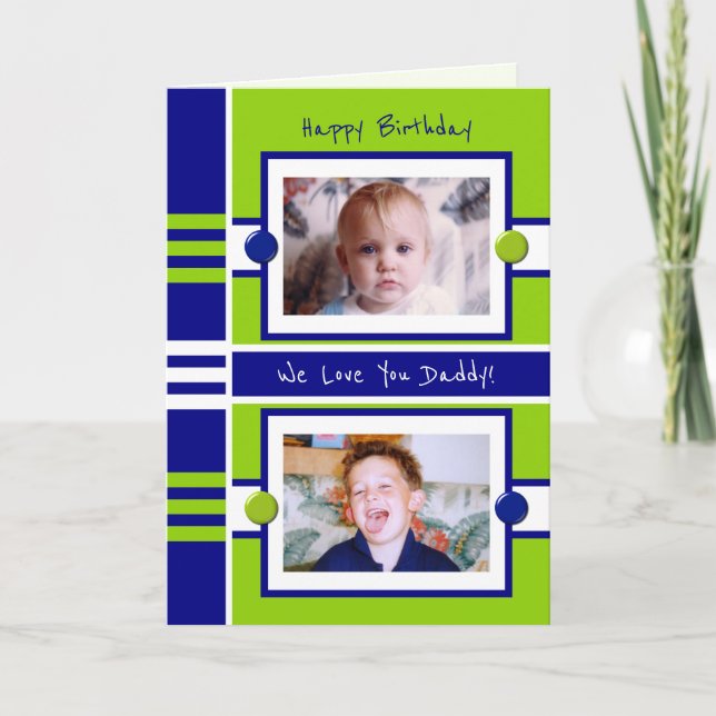 Joyeux Anniversaire Papa carte de voeux photo bleu (Devant)