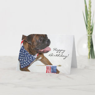 Joyeux anniversaire Patriotic Boxer Chien carte de