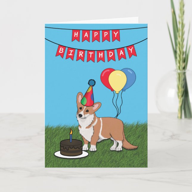 Joyeux Anniversaire Pembroke Welsh Corgi Carte Chi (Devant)