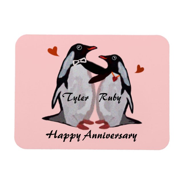 Joyeux Anniversaire Penguin Love Magnet (Horizontal)