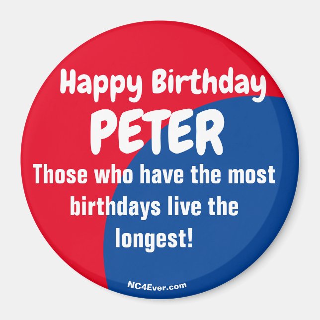 Joyeux Anniversaire PETER rouge/bleu aimant (Devant)