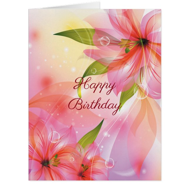 Joyeux Anniversaire Pink Floral Big Card (Devant)