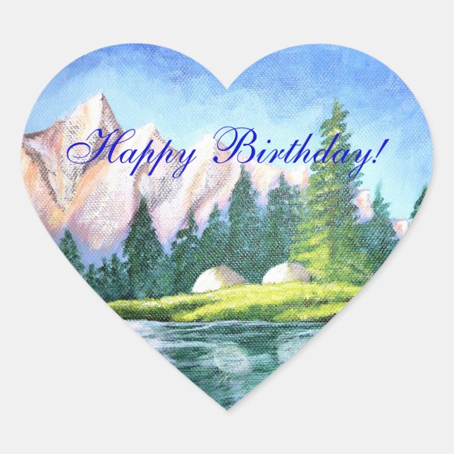 Joyeux Anniversaire Pink Mountain Heart Sticker (Devant)