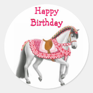 Joyeux Anniversaire Pink Parade Sticker à cheval