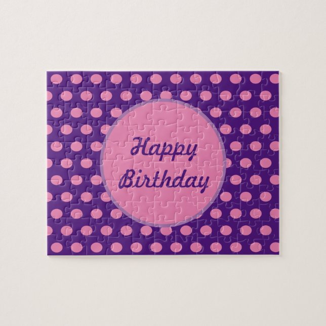 Joyeux Anniversaire Polka Dot Jigsaw Puzzle (viole (Horizontal)