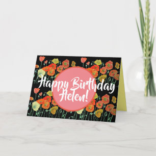 Joyeux anniversaire Poppy floral dames Nom Carte