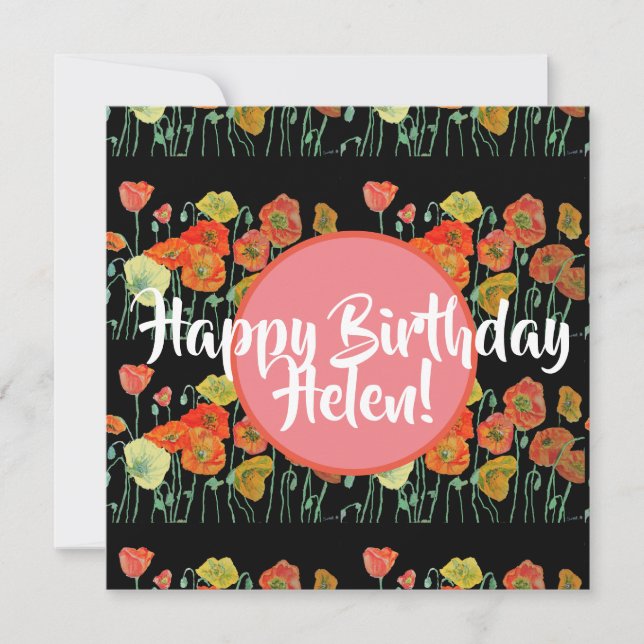 Joyeux anniversaire Poppy floral dames Nom Carte (Devant)