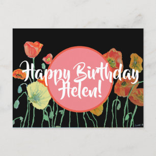 Joyeux anniversaire Poppy floral dames Nom Carte p