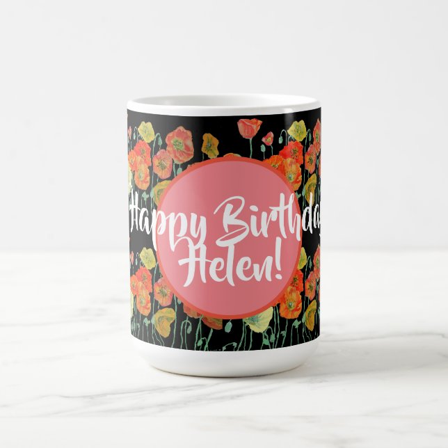 Joyeux anniversaire Poppy floral dames Nom Mug (Centre)