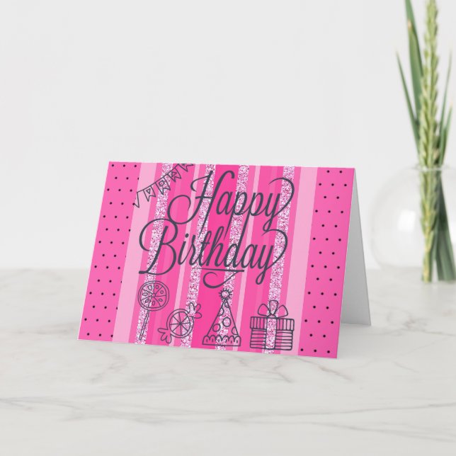 Joyeux anniversaire pour vous carte musicale rose  (Devant)