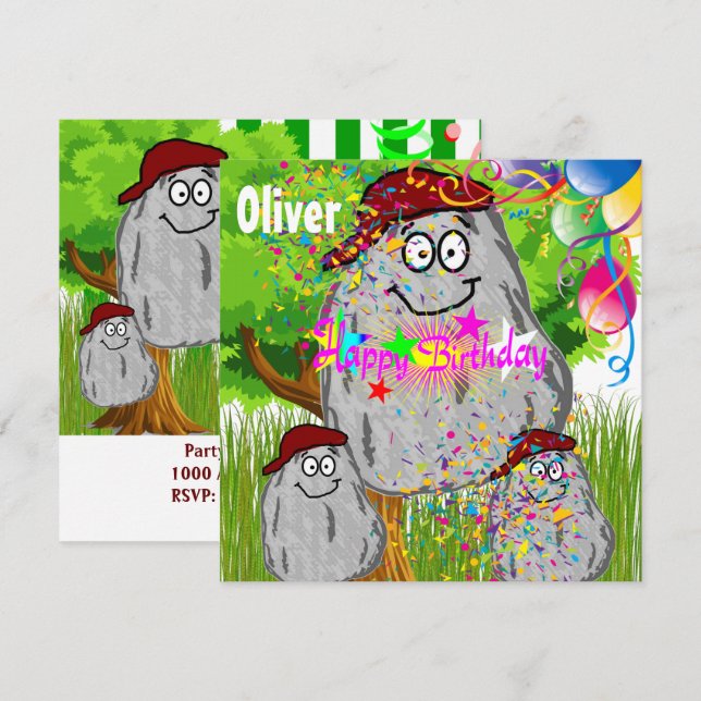 Joyeux Anniversaire Rock Potato Carte Invitation B (Devant / Derrière)