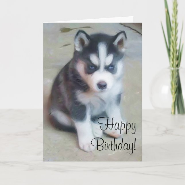 Joyeux anniversaire Sibérien carte de voeux husky (Devant)