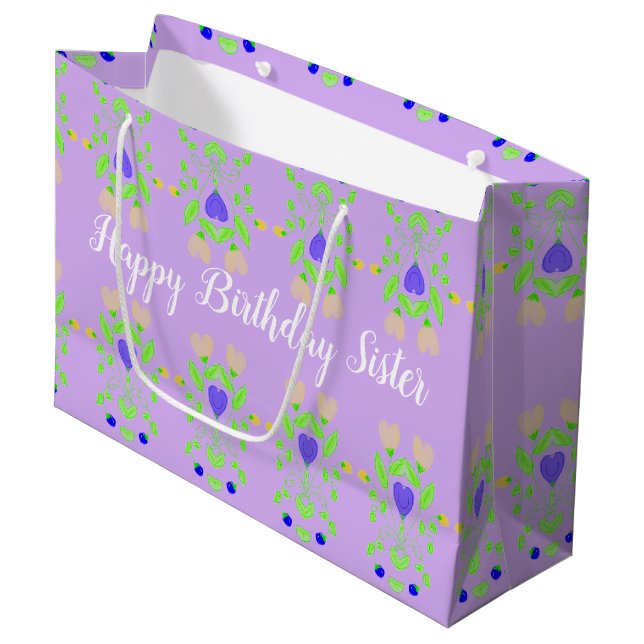 Joyeux Anniversaire Soeur Mauve Sac cadeau (Devant Angle)