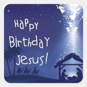 Joyeux Anniversaire Sticker Carré de Noël de Jésus