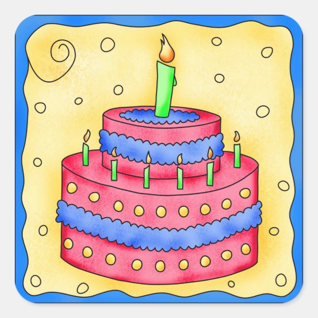 Joyeux Anniversaire Sticker gâteau rouge 1er (Devant)