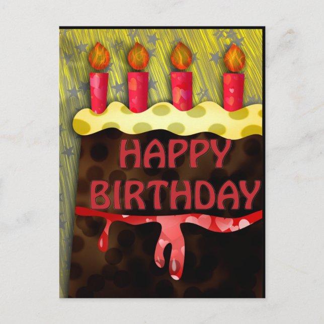 Joyeux Anniversaire sur Gâteau Rouge | Carte Posta (Devant)