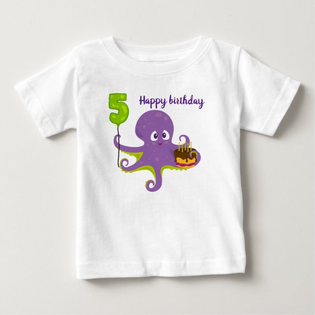 Joyeux anniversaire t-shirt 5 ans pieuvre  (Devant)