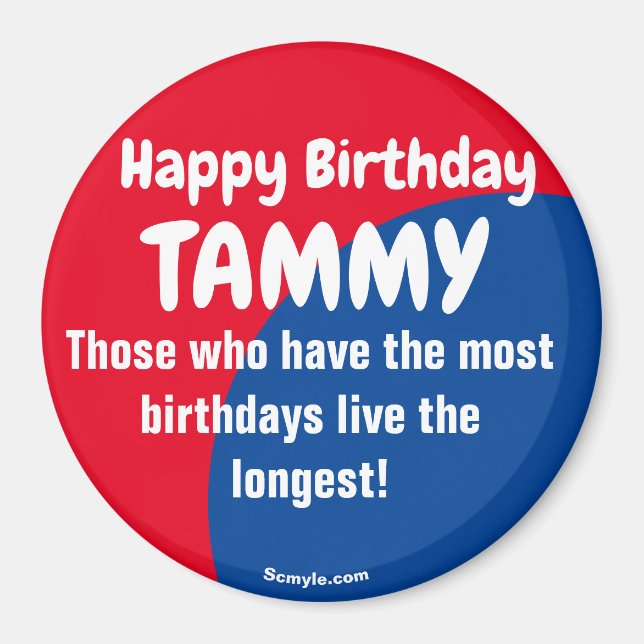 Joyeux anniversaire TAMMY grand aimant rouge/bleu (Devant)