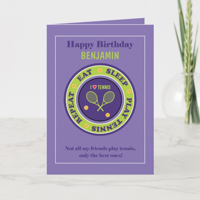 Joyeux Anniversaire, 🎾 violet Tennis 🎉 Carte (Devant)