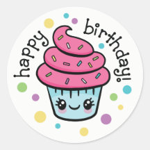Joyeux autocollants de Cupcake anniversaire