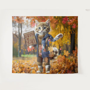 Joyeux Automne à Tous Tapisserie de Chat d'Automne