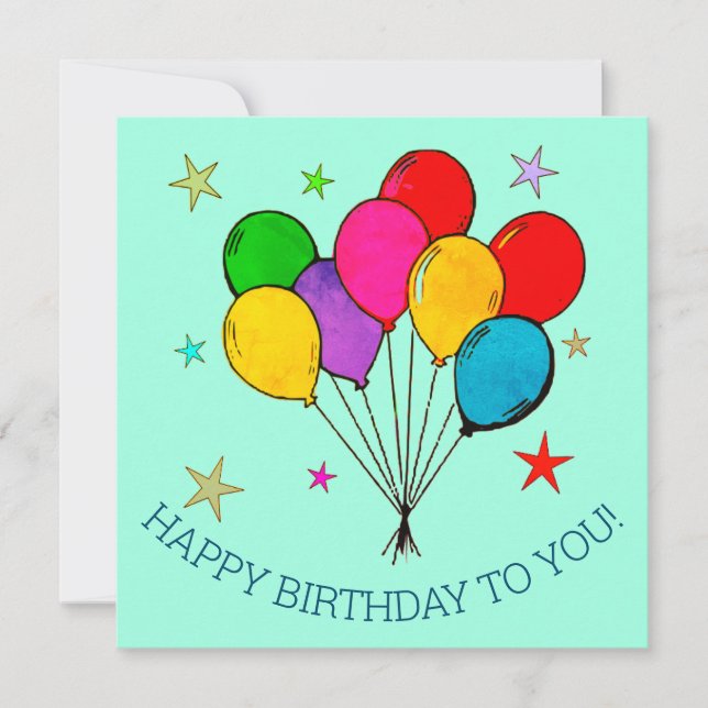 Joyeux Balloons d'anniversaire et étoiles Carte d' (Devant)
