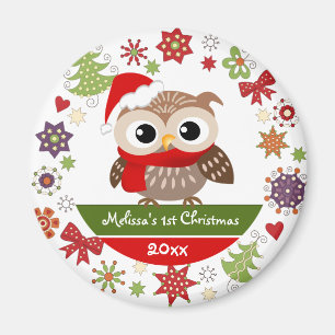 Joyeux bébé hibou 1er aimant de Noël