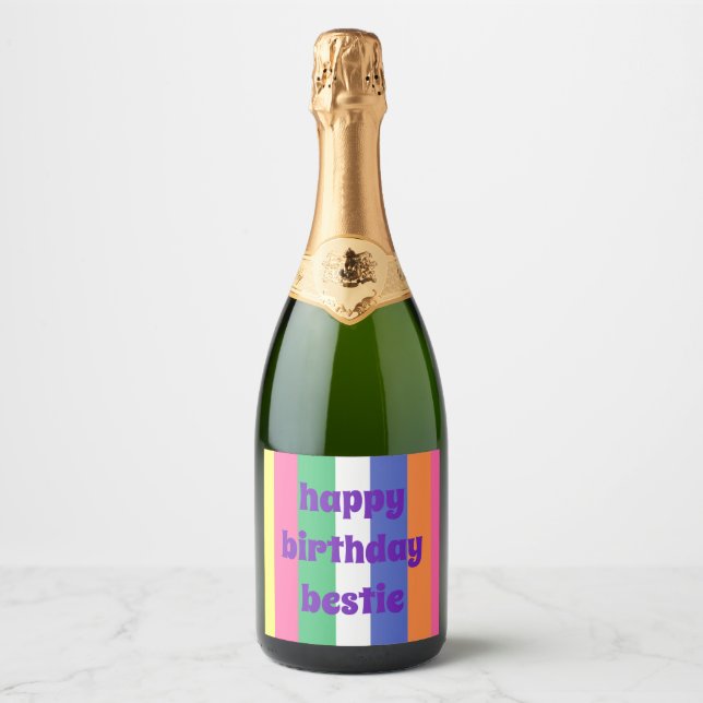 Joyeux Bestie Anniversaire Sparkling Vin Étiquette (Devant)
