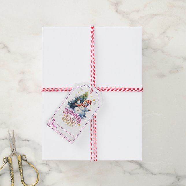 Joyeux bonhomme de neige étiquettes cadeaux de Noë (Avec de la ficelle)