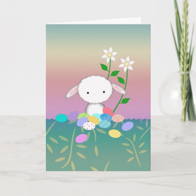 Joyeux Bunny de mouton de carte de Pâques (Devant)