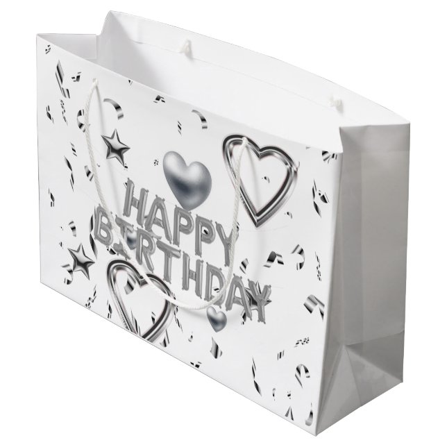 Joyeux Cadeau Anniversaire Sac Coeurs d'argent (Dos Angle)