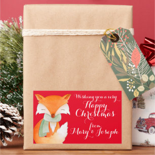 Joyeux cadeau d'art renard de Noël étiquettes