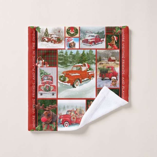 Joyeux cadeau de Noël Camion rouge voiture Noël, (Gant de toilette)