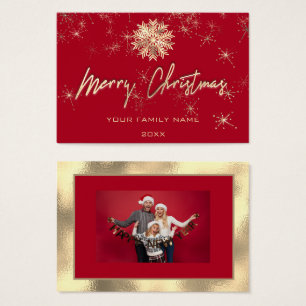 Joyeux cadre d'or Noël Rouge Photo Snowflakes