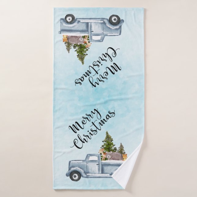Joyeux Camion de Noël avec de mignons animaux (Serviette de bain)