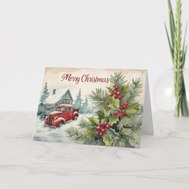 Joyeux Camion Rouge Noël Carte de vacances pliée (Devant)