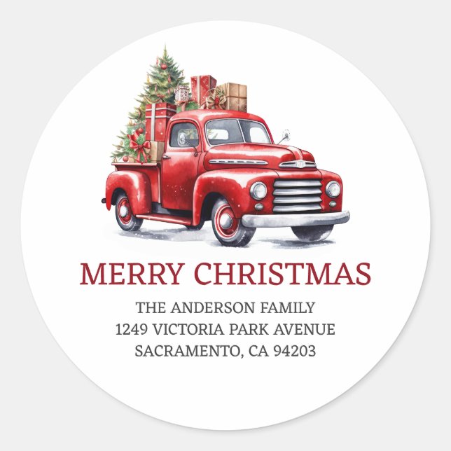 Joyeux Camion rouge Noël Retour Adresse Étiquettes (Devant)