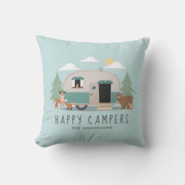 Joyeux Camper Nom De Famille Jeu Oreiller (Recto)