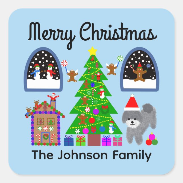 Joyeux caniche gris Noël #6 Stickers (Devant)