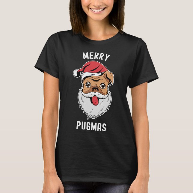 Joyeux Carlin Pugmas Avec T-Shirt Classique Santa  (Devant)
