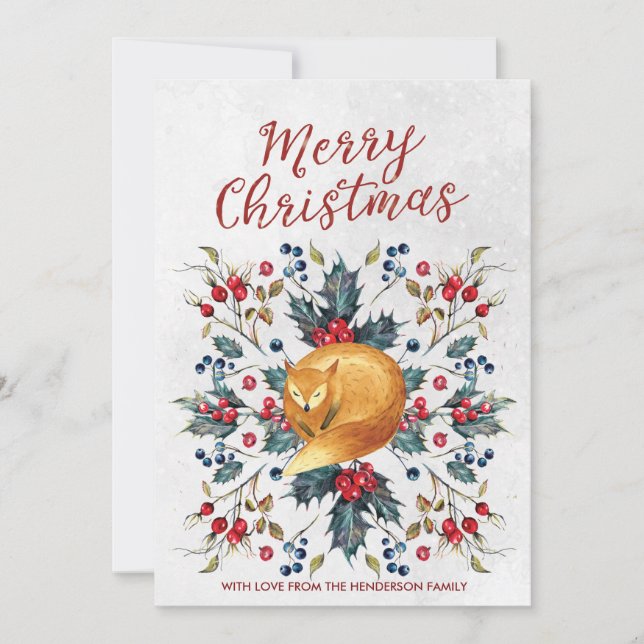 joyeux carte de noël hiver sainte baies renard (Devant)