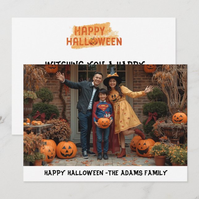 Joyeux carte photo de famille halloween, halloween (Devant / Derrière)