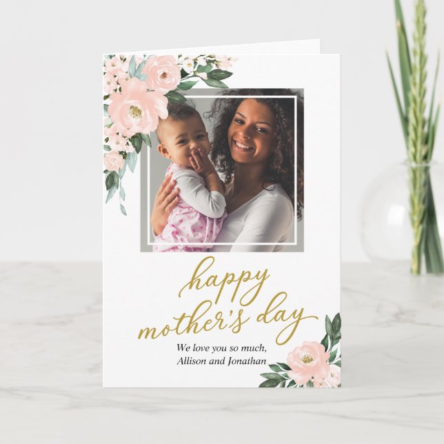 Joyeux Carte photo de la fête des mères rose pâle (Devant)
