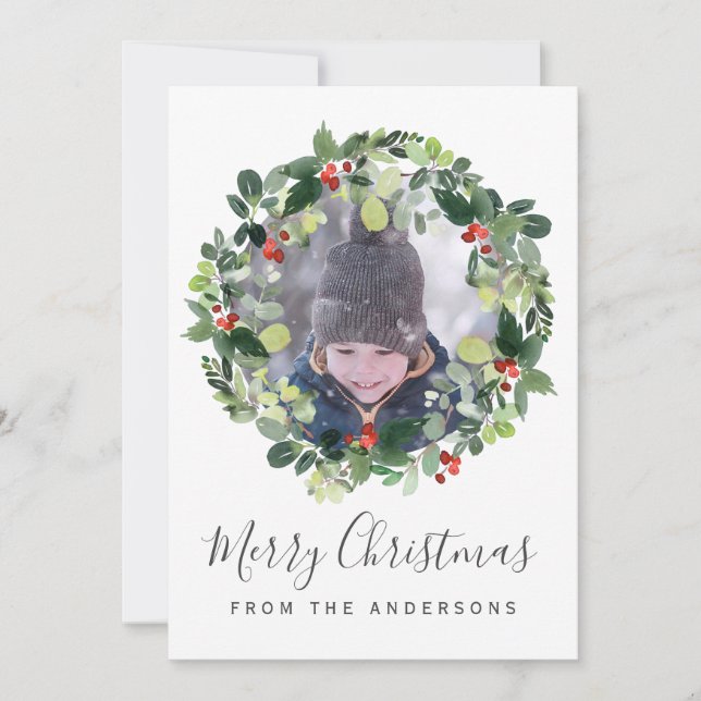 Joyeux Carte photo de Noël avec couronne de Noël (Devant)